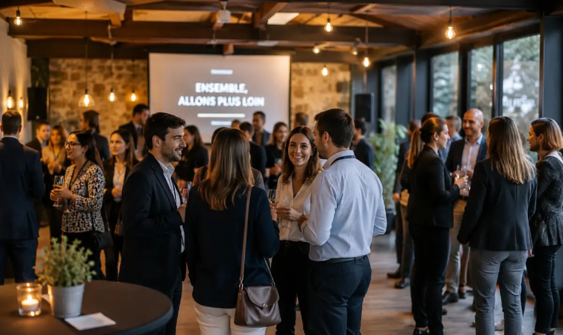 Collaborateurs échangeant lors d’une soirée d’entreprise animée